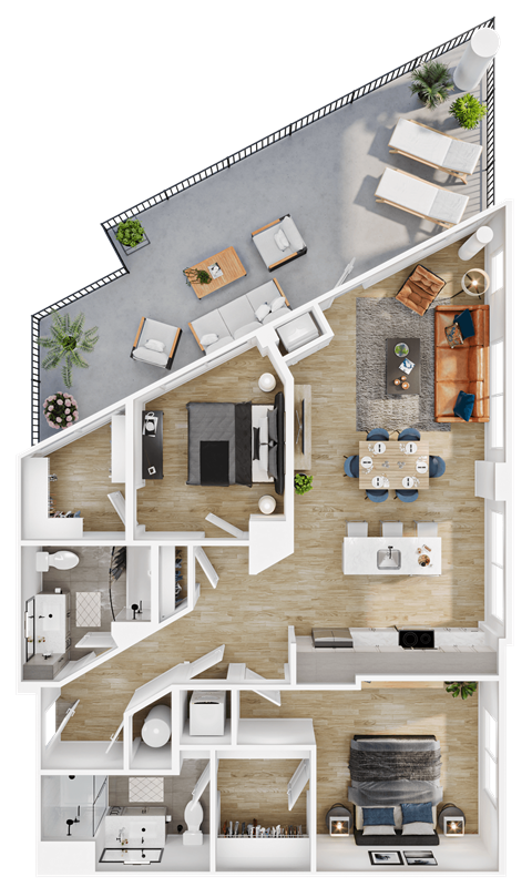 Floor plan for 2 beds, 2 baths, 1144 sqft